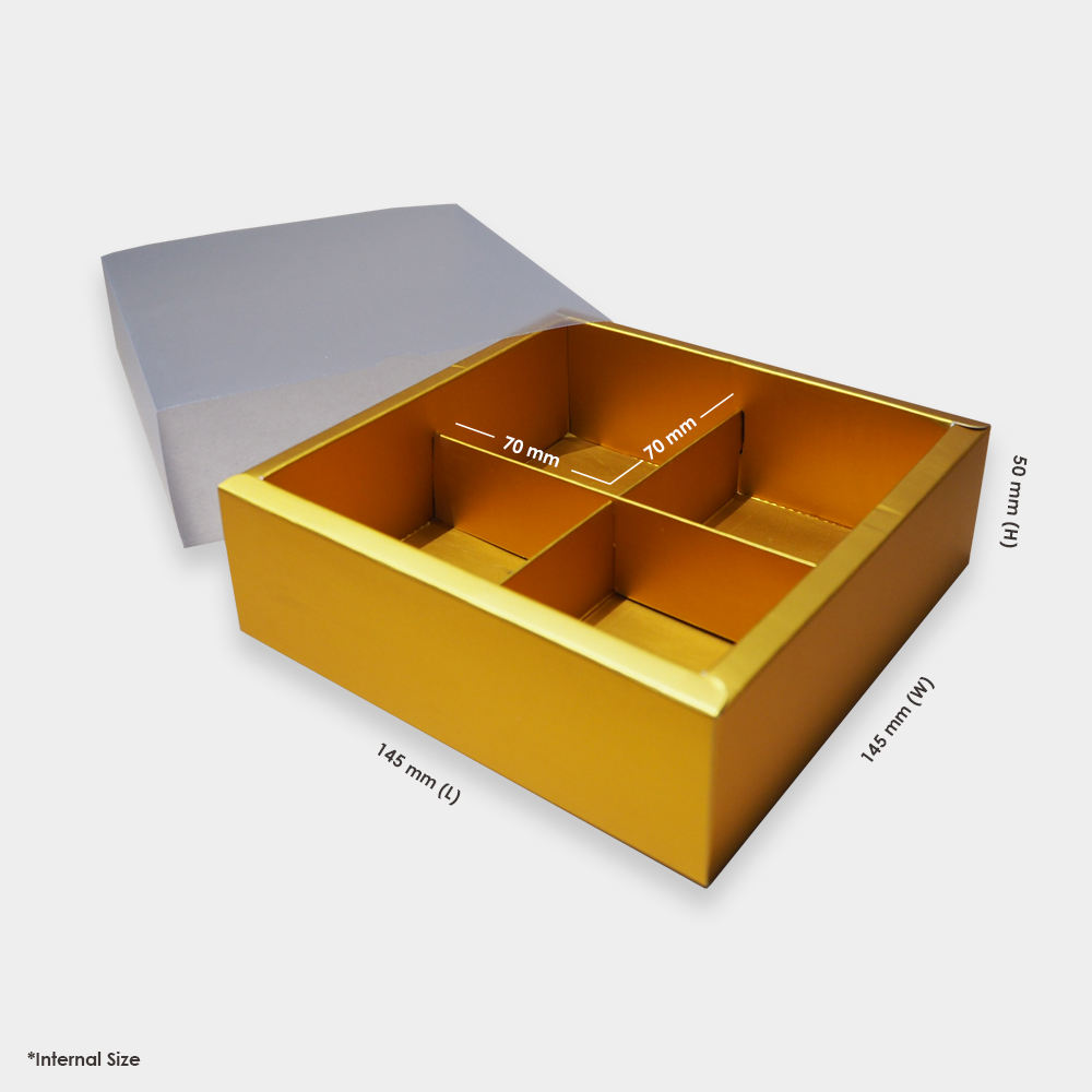 [ CLEAR LID ] GOLD DIVIDER GIFT BOX SQUARE 25PCS BOX2PAC