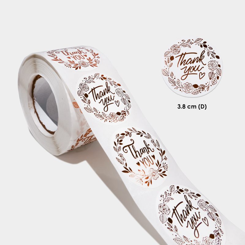 [ G2 ] 3.8cm ROUND ROSE GOLD STAMPING THANK YOU STICKER - 1 ROLL ...