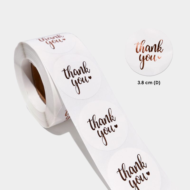 [ G2 ] 3.8cm ROUND ROSE GOLD STAMPING THANK YOU STICKER - 1 ROLL ...